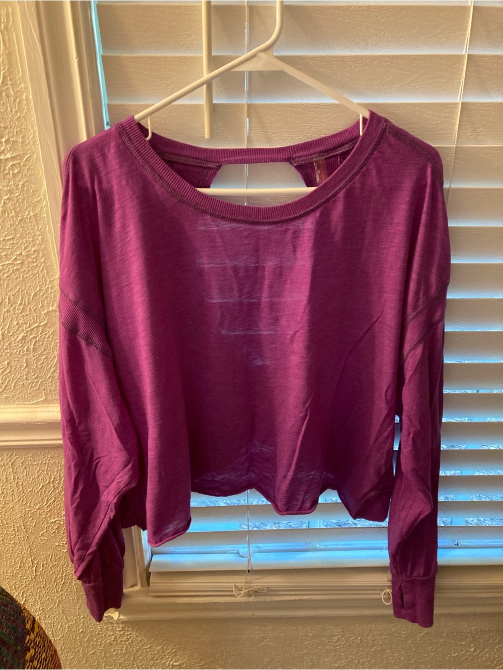 Free People Plum Crewneck Long-Sleeve Cutout Top